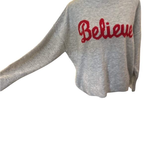 CeCe Gray Sweater with Red 'Believe' Text - Picture 2 of 7